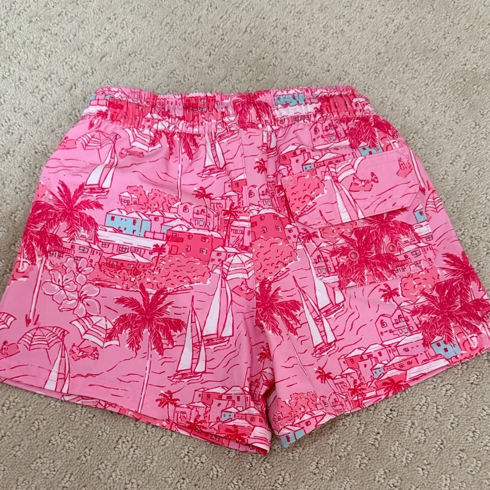 Vineyard Vines Pink Sailboat Coastal Print Swim Trunks